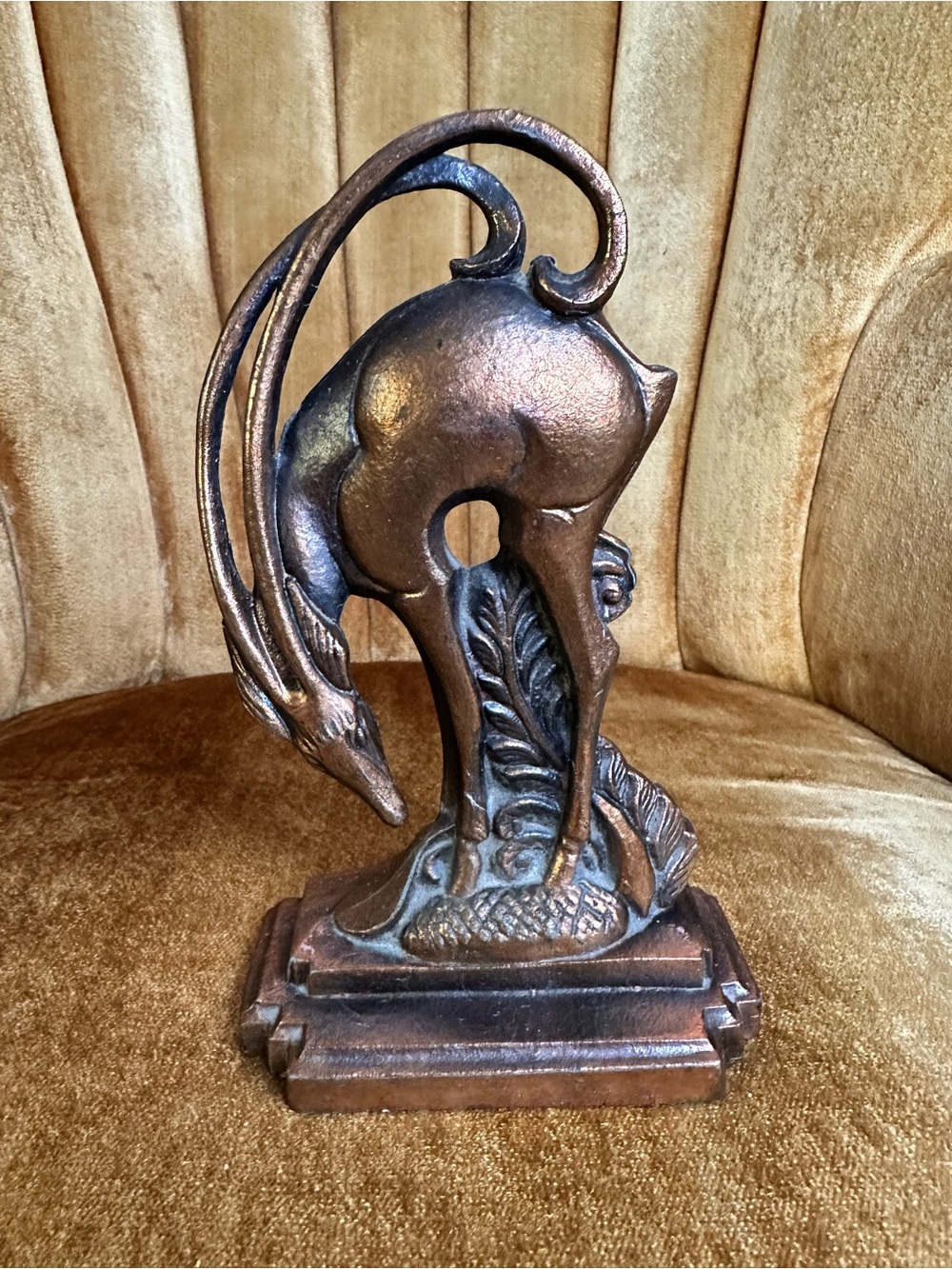 Antique Crescent Metal Works Art Deco Gazelle Bookend 1932 Cast Metal
